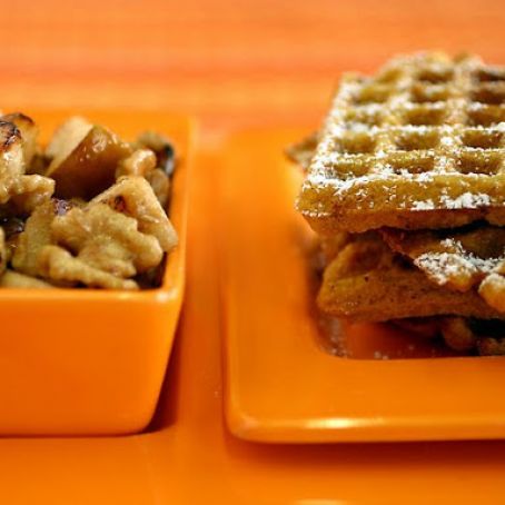 Pumpkin Waffles with Maple Walnut Apples