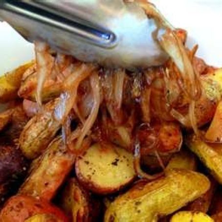 Roasted Fingerling Potatoes with Onion, Garlic & Pancetta