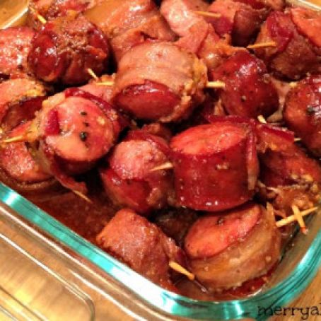Slow Cooker Glazed Bacon Wrapped Sausage Bites