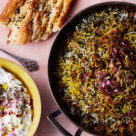 Herb Rice with Green Garlic, Saffron, and Crispy Shallots