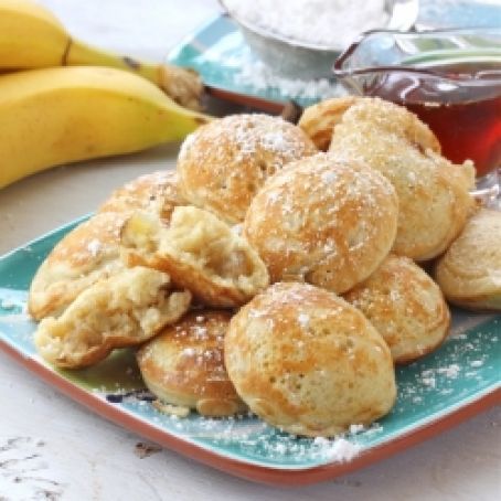 Banana Ebelskivers... little puff pancakes filled with banana sweetened with brown sugar