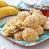 Banana Ebelskivers... little puff pancakes filled with banana sweetened with brown sugar