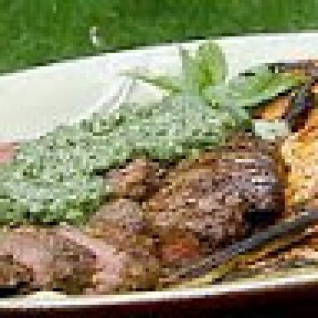 Grilled Flank Steak with Mint-Cilantro Mojo and Grilled Carrots and Parsnips