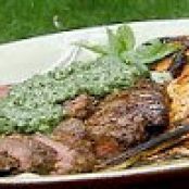 Grilled Flank Steak with Mint-Cilantro Mojo and Grilled Carrots and Parsnips