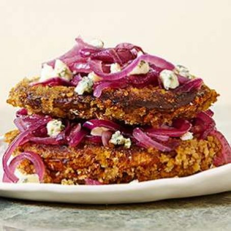 Crispy Portobello Cutlets with Caramelized Onions & Blue Cheese