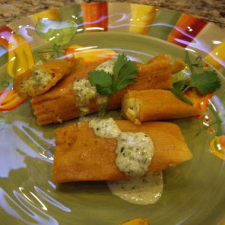 Easy Cheese and Corn Tamales with Poblano Cream