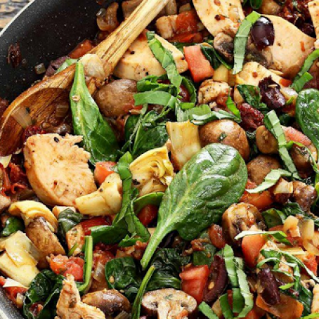 One Skillet Paleo Mediterranean Chicken