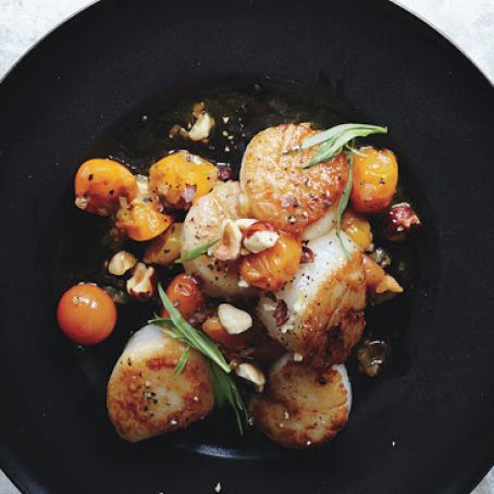 Scallops with Hazelnuts and Warm Sun Gold Tomatoes
