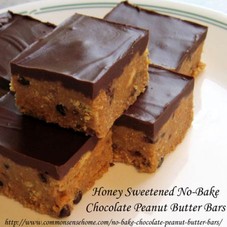 Honey Sweetened No-Bake Chocolate Peanut Butter Bars