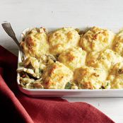 Turkey Posole Casserole with Cornmeal Biscuit Topping