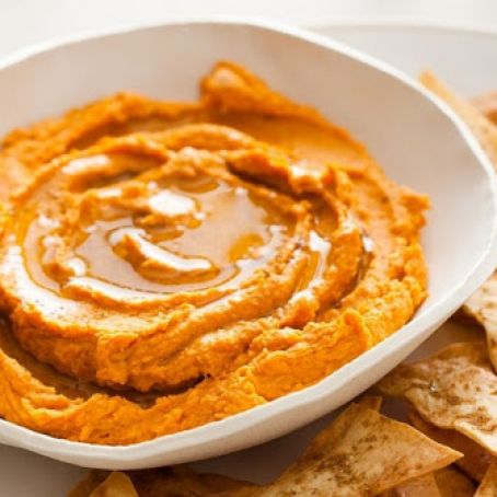 Spiced Sweet Potato Hummus with Cumin Flatbread Chips
