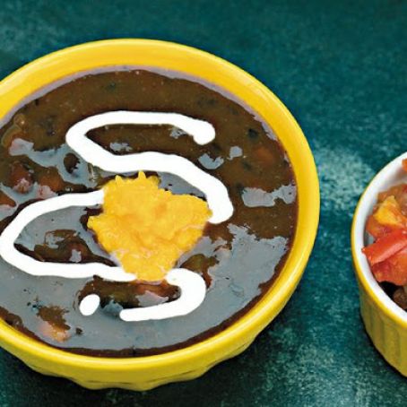Spicy Black Bean Soup with Sweet Potato Puree
