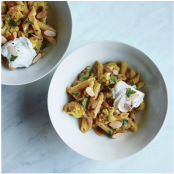 Gluten-Free Penne with Curry-Roasted Cauliflower and Raisins