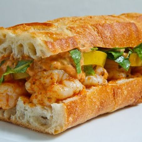 Pickled Green Tomato and Shrimp Remoulade Po Boy