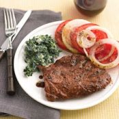 Seared Steaks with Tomato Salad and Creamy Spinach