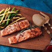 Roasted Salmon with Mom's Sauce, String Beans and Pine Nuts