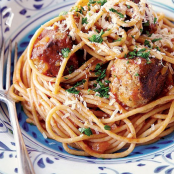 Spaghetti with Turkey Meatballs in Spicy Tomato Sauce