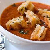 Grilled Tomato Soup with Grilled Cheese Croutons