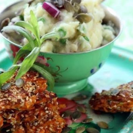 Morotskakor med grönsaksmos