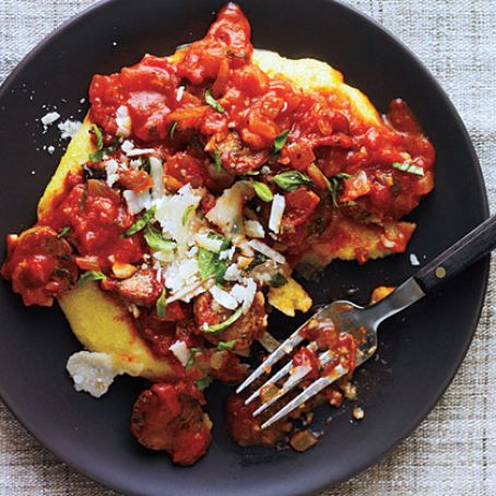 Parmesan Polenta and Spicy Sausage Sauce