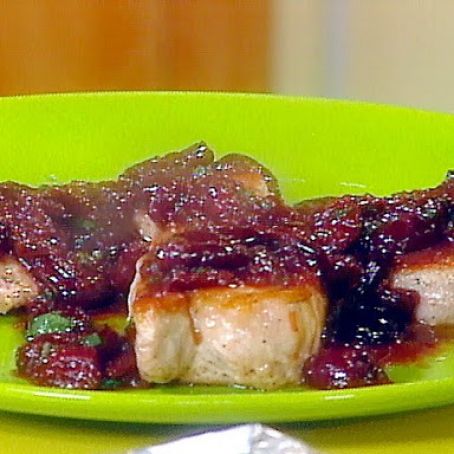 Pork Chops with Brandied Cherry Sauce and Zucchini with Walnuts