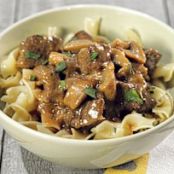BEEF STROGANOFF WITH BUTTERED NOODLES
