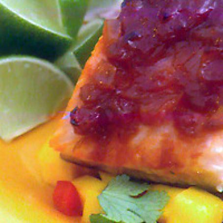 Salmon Caribbean Guava Barbecue Sauce and Mango Veggie Salsa