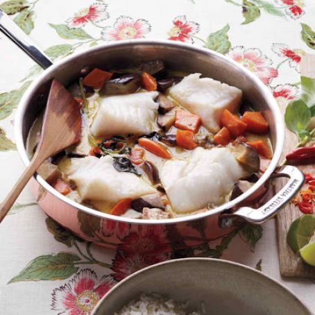 Coconut-Curry Fish With Sweet Potatoes and Eggplant