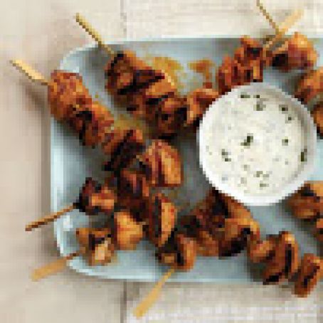 Red Curry Chicken Kebabs with Minty Yogurt Sauce