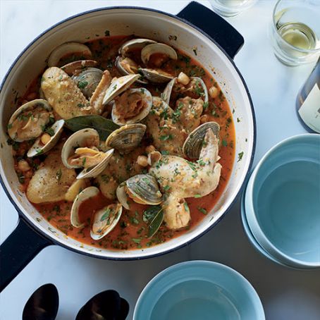 Beer-Braised Chicken Wings with Clams and Chickpeas