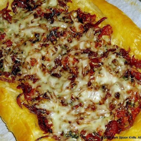 Pastrizza -Caramelised Onions and Sausage with a Dijon and Jarlsberg Spread