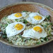 Spaghettini with Arugula, Pancetta, Herbs and Eggs