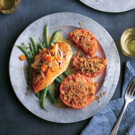 Baked Chicken Breasts with Dijon-White Wine Sauce and Haricots Verts