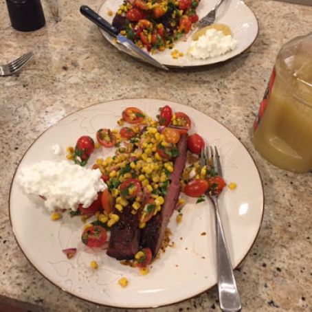 Dry Rubbed Flank Steak with Grilled Corn Salsa