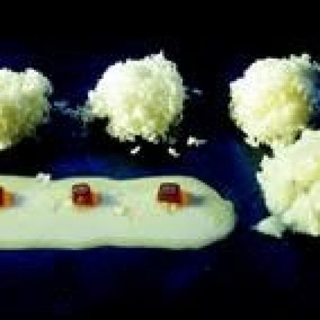 Fluffy Yogurt and Macadamia Nut Truffles with Lychee Water Ice