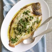 Grilled whole sole with lemon and caper butter