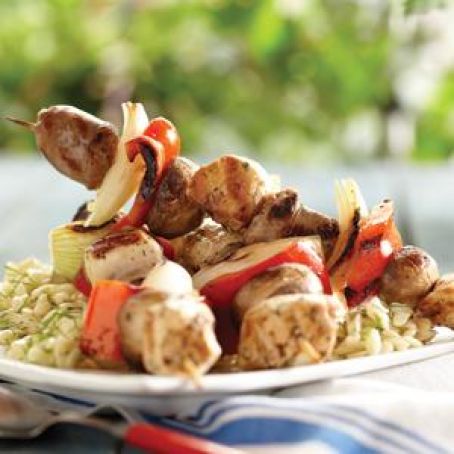 Grilled Chicken, Sausage and Vegetable Skewers