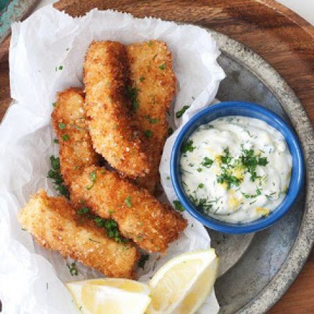 Panko Fish Sticks with Quick Lemon-Herb Aioli
