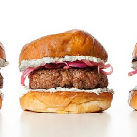 Lamb Burgers with Herbed Yogurt and Pickled Onions