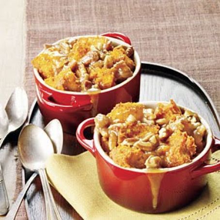 Caramel-Pecan-Pumpkin Bread Puddings