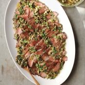 Grilled Flank Steak with Olive and Herb Sauce