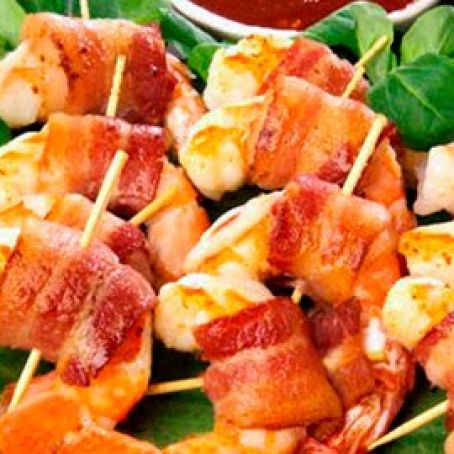 Shrimp or Scallops in Bacon