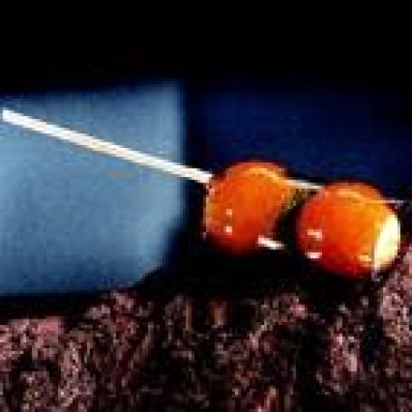 Melon and Mint Kebab with Honey Gelatin and Balsamic Caramel