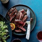 Grilled Skirt Steak with Shishitos & Charred Lemon