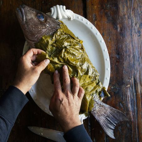 Whole Snapper Wrapped in Grape Leaves