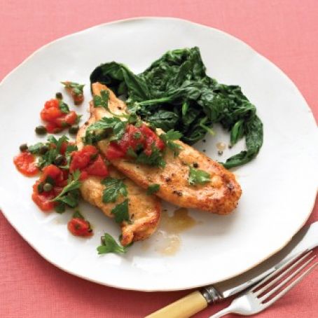 Sauteed Chicken with Tomato Relish and Spinach