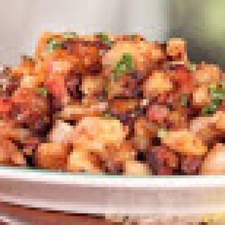 Yucca Hash Browns with Bacon, Onion and Lime-Cilantro Mojo