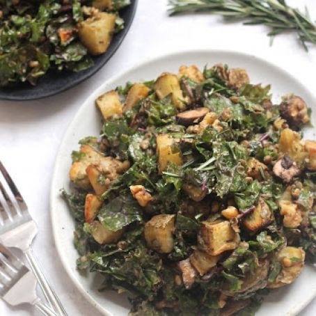 Rosemary Roasted Potato Mushroom and Lentil Kale Salad