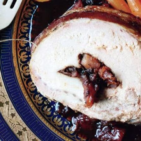 STUFFED PORK LOIN ROAST w/APRICOTS & PRUNES