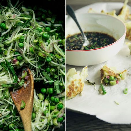 Spring Veggie Potstickers + sweet chili soy dip